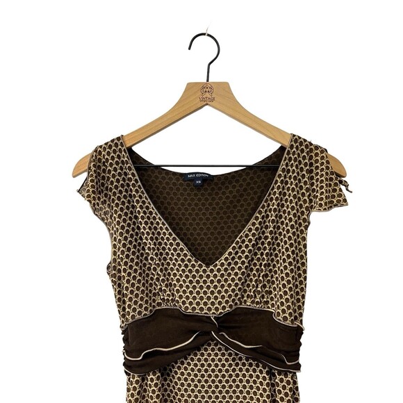 Vintage Y2K Max Edition Brown Polka Dot Empire Waist Split Short Sleeve Dress XS - Picture 4 of 15